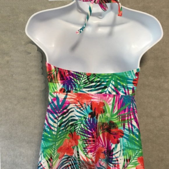 new Tankini Top Tropical Print MEDIUM 8 10 Halter Swimsuit Top Bright Colors - Picture 2 of 9